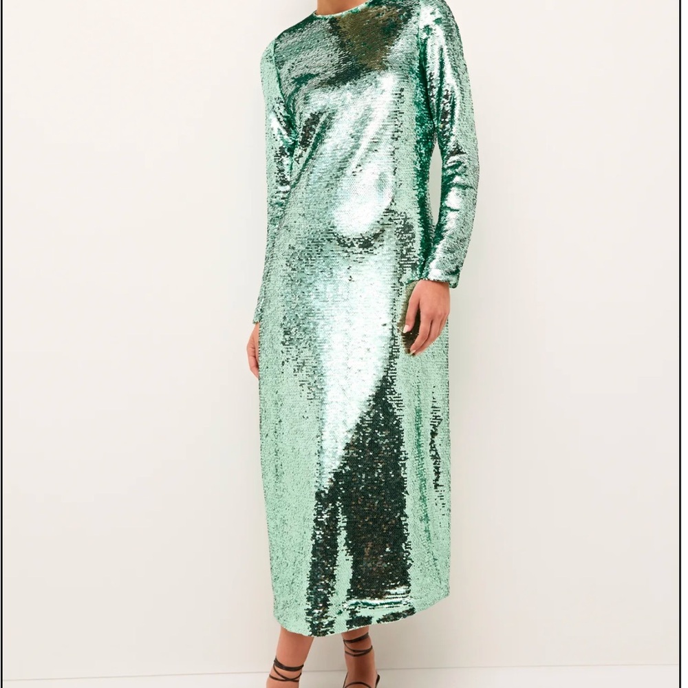 Marie Oliver Bentley Mint Long Sleeve Gown with Crew Neck for Cocktail/Ball